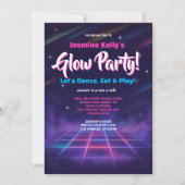 Retro Neon Glow Party Einladung für Kinder oder Ju (Vorderseite)