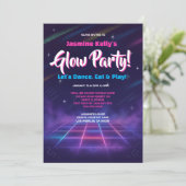 Retro Neon Glow Party Einladung für Kinder oder Ju (Stehend Vorderseite)