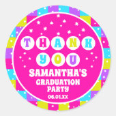 Retro Neon Graduation Party Danke Runder Aufkleber (Vorderseite)