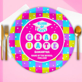 Retro Neon Graduation Party Pappteller