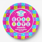 Retro Neon Graduation Party Pappteller (Vorderseite)