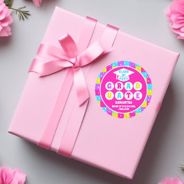 Retro Neon Graduation Party Runder Aufkleber