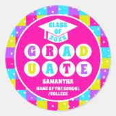 Retro Neon Graduation Party Runder Aufkleber (Vorderseite)