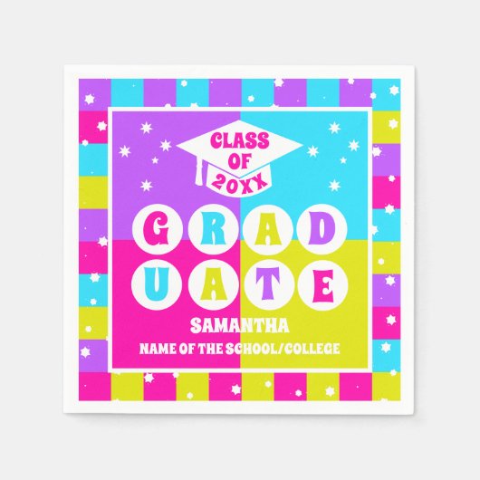 Retro Neon Graduation Party Serviette (Vorderseite)