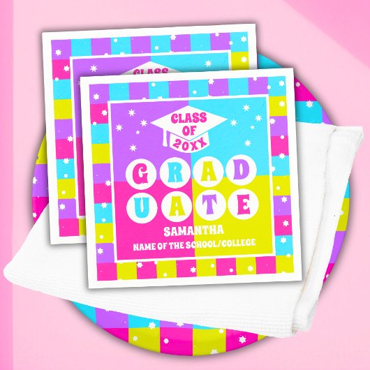 Retro Neon Graduation Party Serviette