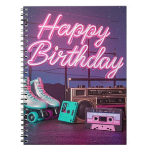 Retro Neon Happy Birthday Schild in rosa und aquam Notizblock