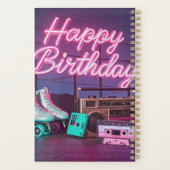 Retro Neon Happy Birthday Schild in rosa und aquam Planer (Rückseite)