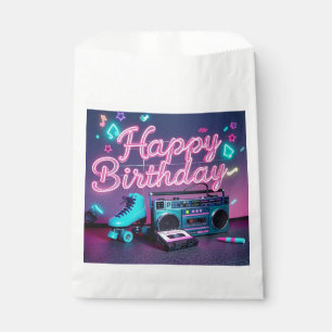Retro-Neon-Happy-Birthday-Schild in Rosa und Türki Geschenktütchen