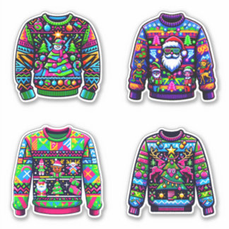 Retro Neon Holiday Sweater Stickers Aufkleber