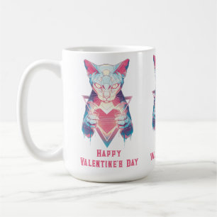 Retro-Neon-Katze Valentinstag Kaffeetasse