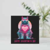 Retro Neon-Katze Valentinstag Karte (Stehend Vorderseite)