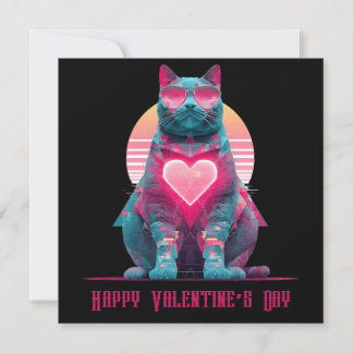 Retro Neon-Katze Valentinstag Karte