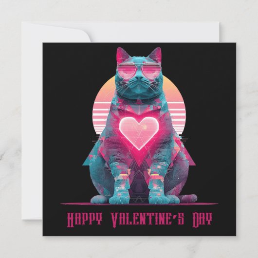 Retro Neon-Katze Valentinstag Karte (Vorderseite)