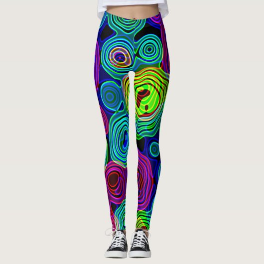 Retro Neon Liquid Dizzy Disco Lines Leggings (Vorderseite)
