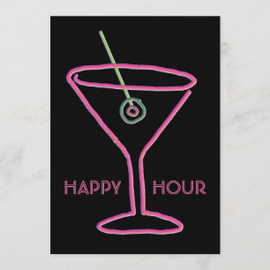 Retro-Neon-Martini-Happy-Hour-Party-Einladung Einladung