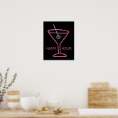 Retro Neon Martini Happy Hour Poster Print (Küche)