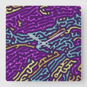 Retro Neon Maze Pattern - Arcade Ästhetik Quadratische Wanduhr