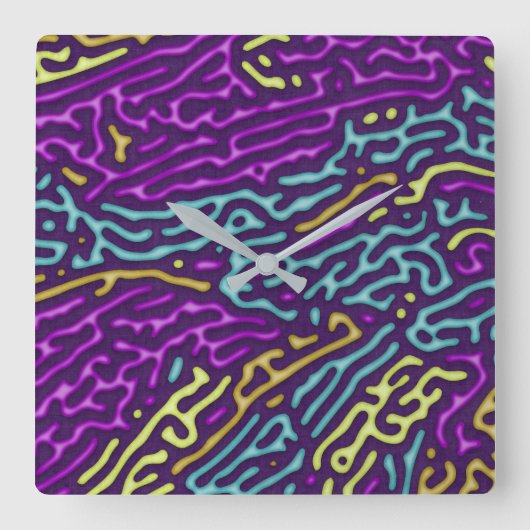 Retro Neon Maze Pattern - Arcade Ästhetik Quadratische Wanduhr (Vorderseite)