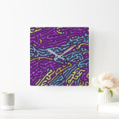 Retro Neon Maze Pattern - Arcade Ästhetik Quadratische Wanduhr (Zuhause)