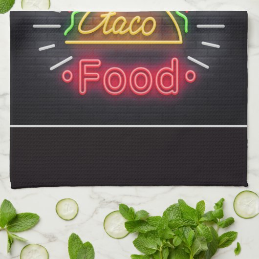 Retro Neon Mexican Food Taco Personalisiert Diner Geschirrtuch (Gefaltet)
