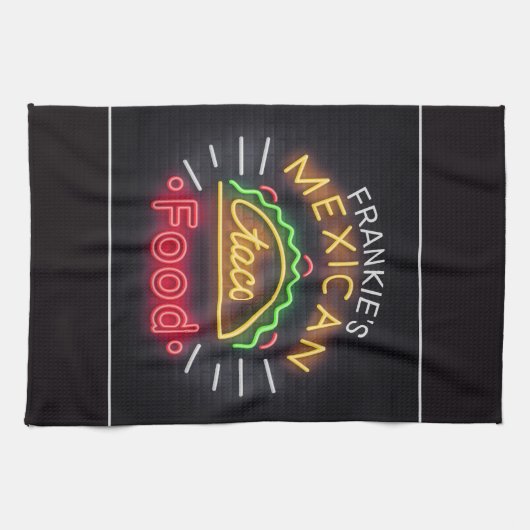 Retro Neon Mexican Food Taco Personalisiert Diner Geschirrtuch (Horizontal)
