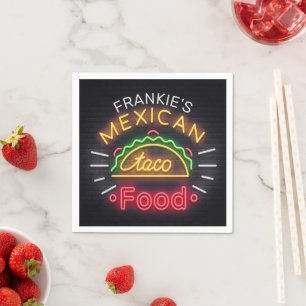 Retro Neon Mexican Food Taco Personalisiert Diner Serviette