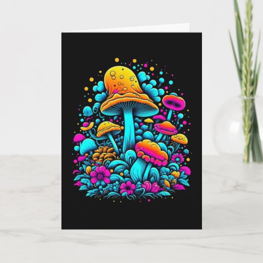 Retro Neon Mushrooms und Blume Geburtstag Karte (Vorderseite)