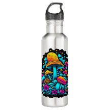 Retro-Neon-Pilze und Blume