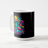 Retro-Neon-Pilze und Blume Kaffeetasse (Vorderseite Links)