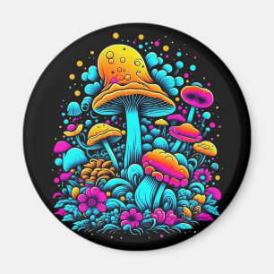 Retro Neon Pilze und Blume Kunst und Kultur Magnet