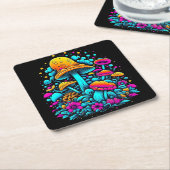 Retro Neon Pilze und Blume Kunst und Kultur Rechteckiger Pappuntersetzer (angewinkelt)