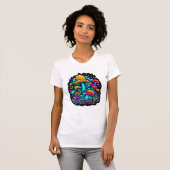 Retro-Neon-Pilze und Blume T-Shirt (Vorne ganz)