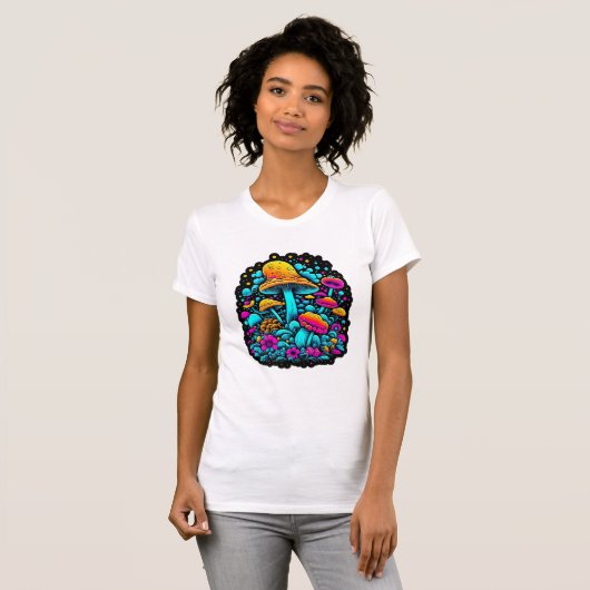 Retro-Neon-Pilze und Blume T-Shirt (Vorne ganz)