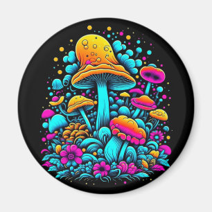 Retro-Neon-Pilze und -Blumen AI-Kunst Magnet