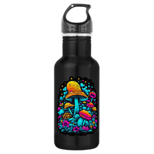 Retro-Neon-Pilze und -Blumen Edelstahlflasche