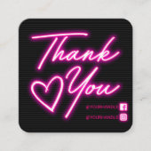 Retro Neon Pink Lights Kunde Vielen Dank Square B Quadratische Visitenkarte (Vorderseite)