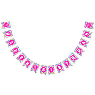 Retro Neon Queen of Hearts Geburtstagsbunt Fahnen Wimpelkette
