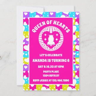 Retro Neon Queen of Hearts Geburtstagsparty Einladung