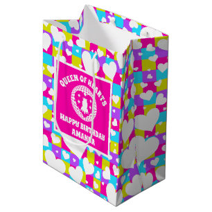 Retro Neon Queen of Hearts Geburtstagsparty Mittlere Geschenktüte
