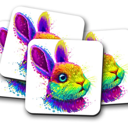 Retro Neon Rabbit Animal | Kaninchen-Untersetzer-S Getränkeuntersetzer