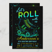 Retro Neon Roller Skate Birthday Einladung (Vorne/Hinten)