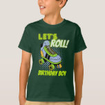 Retro Neon Roller Skaten Lasse Roll Birthday Boy T-Shirt<br><div class="desc">Lass uns Roll! Neon grün Birthday Jungen Roller Skaten Party T - Shirt,  anpassbarer Text.</div>