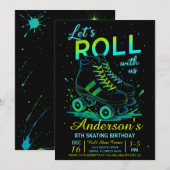 Retro-Neon-Rollschuh-Geburtstagsfeier Einladung (Vorne/Hinten)
