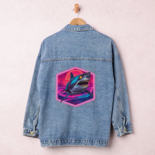 Retro Neon Shark Vaporwave Jeansjacke (Hangar)