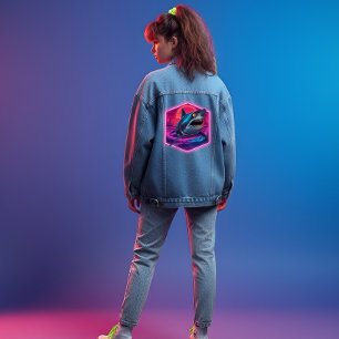 Retro Neon Shark Vaporwave Jeansjacke