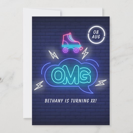 Retro Neon Signs zum Geburtstag Einladung (Vorderseite)