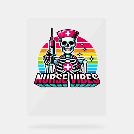 Retro Neon Skeleton Nurse - Funny Spooky Medical D Acrylschild (Vorderseite)