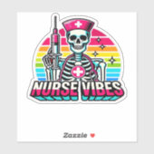 Retro Neon Skeleton Nurse � Funny Spooky Medical D Aufkleber (Blatt)