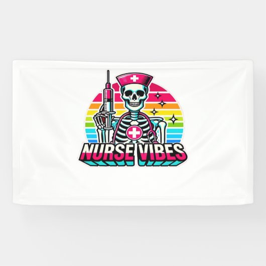 Retro Neon Skeleton Nurse - Funny Spooky Medical D Banner (Horizontal)