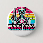 Retro Neon Skeleton Nurse - Funny Spooky Medical D Button (Vorderseite)